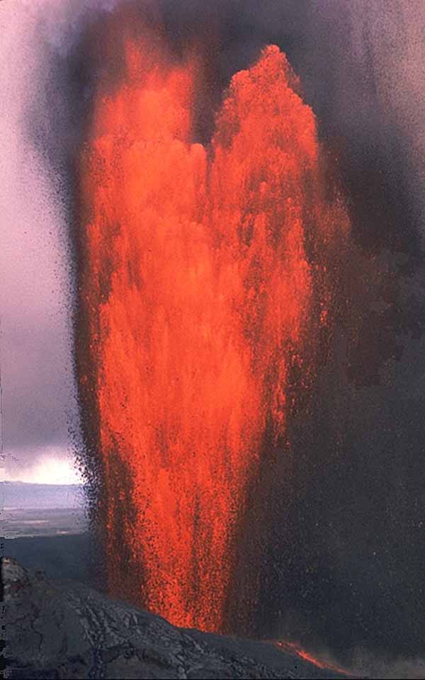Lava fountain at Puu Oo vent, Kilauea Volcano, Hawai`i. Photograph by J.D. Griggs on 4 February 1985. 