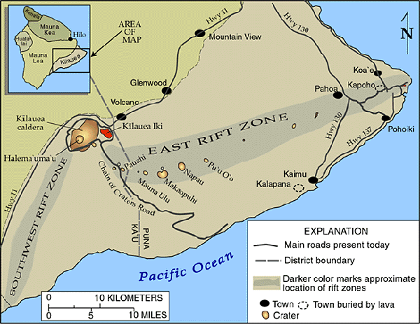 Map of Kilauea Volcano.