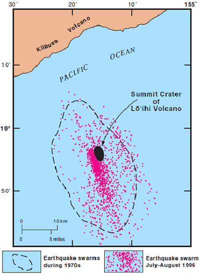 Рои землетрясений, зарегистрированные 1970-х годах и в июле-августе 1996 года.
