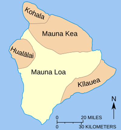 Map of Mauna Loa Volcano on Hawaii Island.
