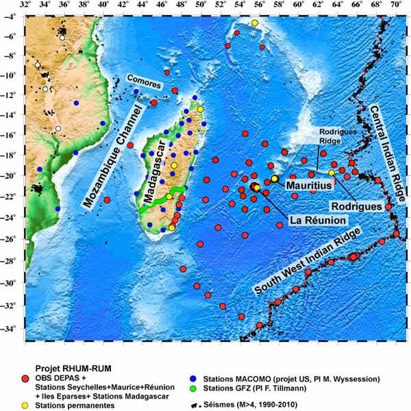 Existing and planned seismic stations in the SW Indian Ocean.