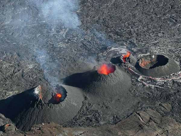 Piton de la Fournaise volcano eruption.