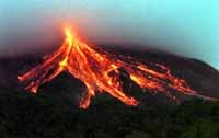 Mount Merapi. Eruption 2010. Hot lava.