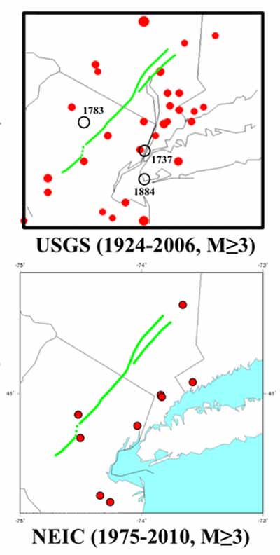 Seismicity in the area of New York City.