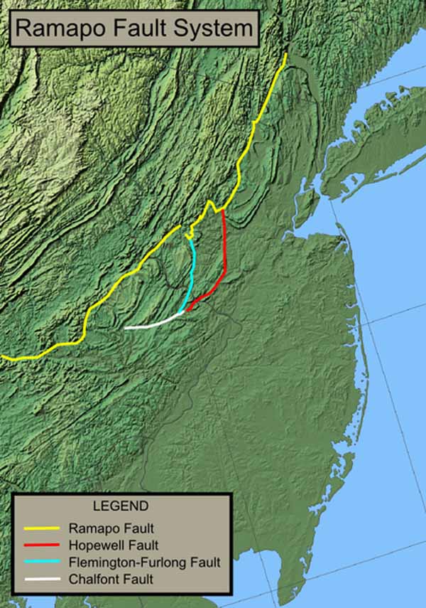The Map of the Ramapo Fault System in New York, New Jersey, and Pennsylvania.