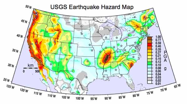 National Seismic Hazard Map developed by the U.S. Geological Survey in 2008.